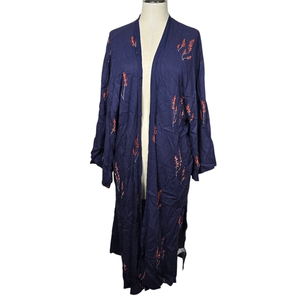 Universal Thread Floral Leaves Open Wide Sleeves Long Kimono OSFM
